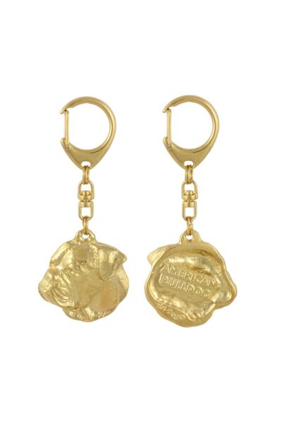 Art - Dog American Bulldog, Old Country Bulldog - Gilded key ring with dog, l...