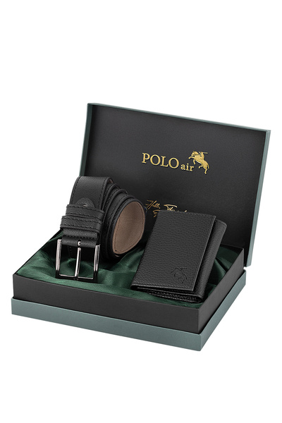 Polo Air Magnetic Wallet and Belt Men's Combination Set Black Color M-04-S