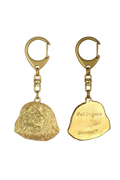 Art - Dog Pekingese, Pekinese, Peke - Gilded key ring with dog, luxury access...