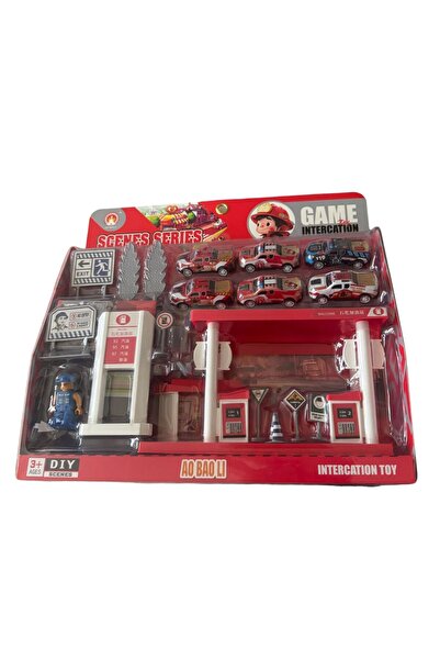 ADIRI SHOP Set joacă stație cu benzinărie + mașinuțe pompieri, cu accesorii ș...