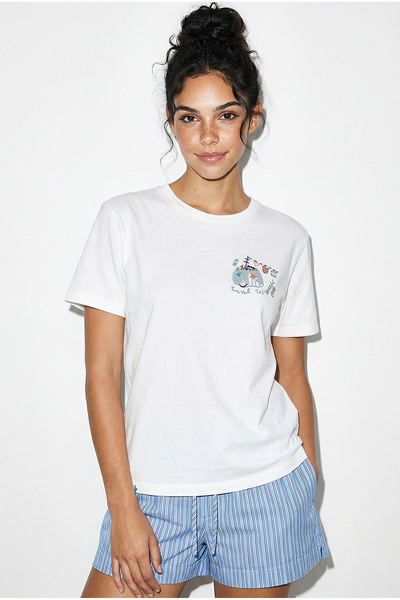 Bianco Lucci Kadın %100 Pamuk El İşi Minimal Nakış Detaylı Premium Tasarım T-...