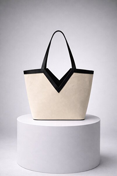 Timburly Γυναικεία Κρεμ Μαύρη Τσάντα Tote Μεγάλου Μεγέθους Καμβά Τσάντα Ώμου ...