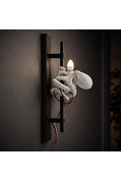 Fibrika Store Dekopix Octopus Figured Wooden Wall Lamp Black