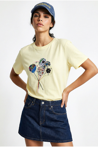 Bianco Lucci Tricou de damă, 100% bumbac, lucrat manual, cu broderie cu baloa...