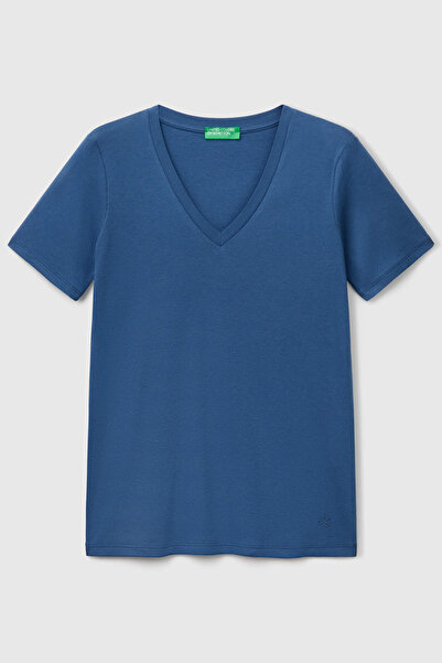 United Colors of Benetton Blue Women's / Girls' Kdn_100% Cotton V-Neck Basic ...