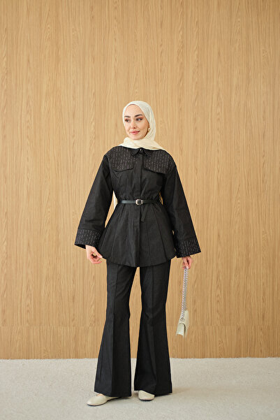 LOCCO Women's Beaded Detailed Pleated Suit Black