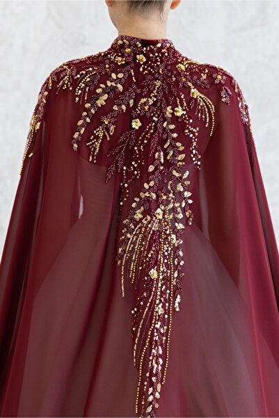 paris in paris YENİ NESİL BORDO KAFTAN-BİNDALLI-GELİNLİK ÜSTÜ PELERİN-ŞİFON KAFTAN-BORDO KINA ELBİSESİ