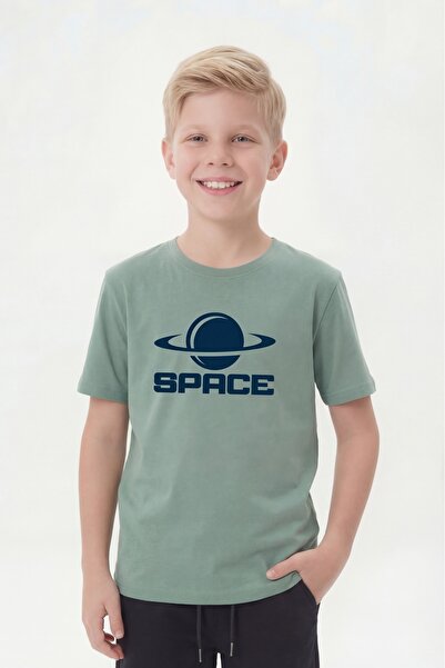 panios kids Round Neck Print Detailed Short Sleeve Mint Boy's T-Shirt
