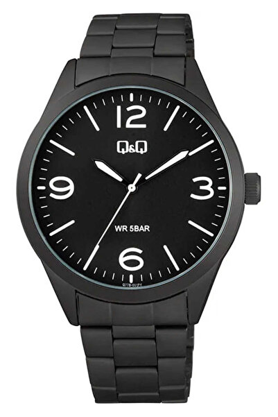 Q&Q Ανδρικό Ρολόι Q77B-001PY, Ολόμαυρο, Μηχανισμός Quartz, Αδιάβροχο 5 ATM