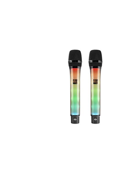 ForWhat Black Rgb Professional Wireless Uhf 2 Microphone Set for Office Home ...