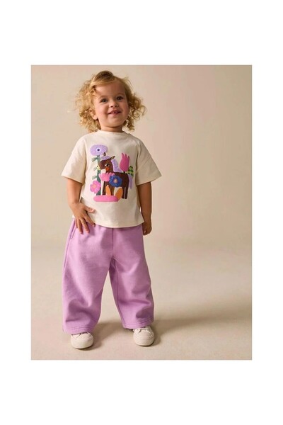 Teeny Weeny Kids Devojčin set od Pamuk komada: krem Štampano T-shirt i lila p...