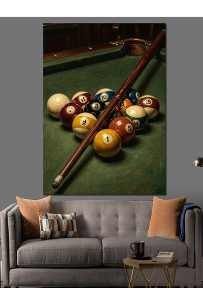 karizmart Yeşil Çuha Üzerinde Bilardo Topları Dekoratif Kanvas - Mdf Ahşap Tablo