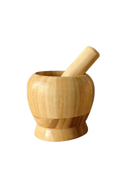 wei inox Garlic mortar with pestle, bamboo, 15 cm