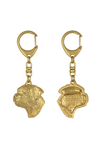 Art - Dog Border Terrier - Breloc auriu cu câine, decorațiune pentru geantă, ...