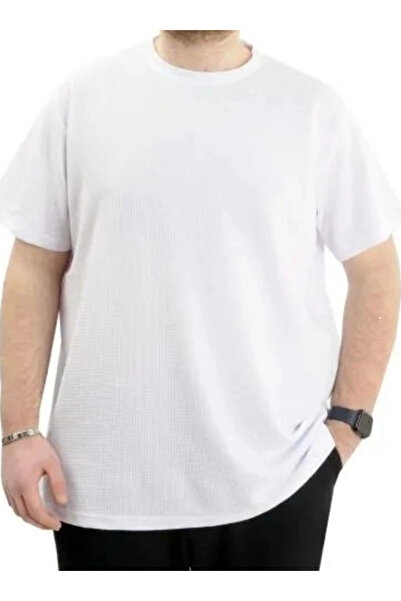 cusseli Ανδρικό μπλουζάκι μεγάλου μεγέθους με λαιμόκοψη WAFFLE 20033 Λευκό