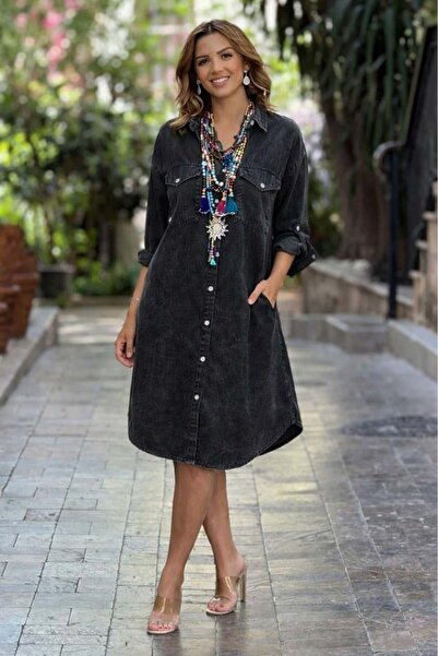 Nevin Kaya Moda Μαύρο καλοκαιρινό φόρεμα Tiril Tiril από λεπτό τζιν