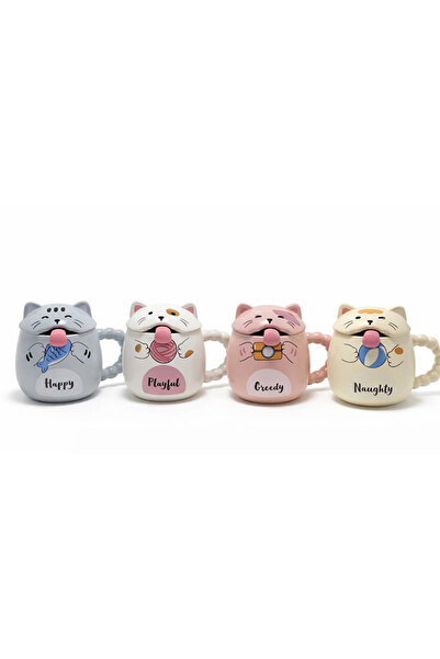 Livenda Special design 3d cat figured mug with lid and spoon liv119