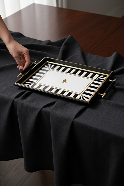 Bereketli Store Kuşlu Kulplu Siyah Birdie Tepsi Sunum Seti – Lüks ve Dekorati...