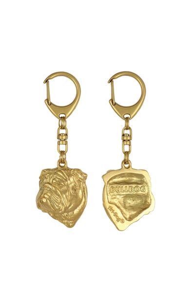Art - Dog Bulldog, English Bulldog - Gilded key ring with dog, luxury accesso...