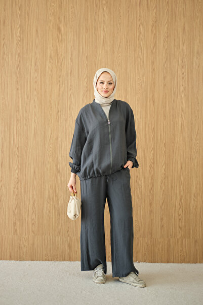 LOCCO Women's Side Stitching Detail Zipper Suit Smoked