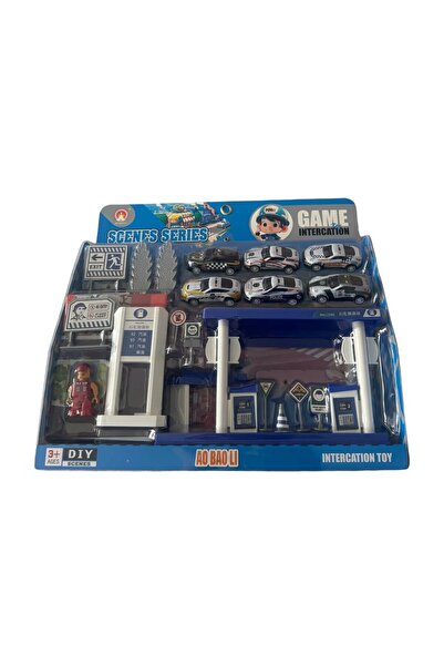 ADIRI SHOP Set joacă stație cu benzinărie + mașinuțe poliție, cu accesorii și...