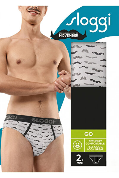 SLOGGI Set 2 Slipuri Bărbați din Bumbac, Model Movember Negru/Gri