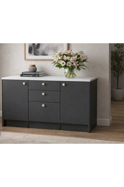Tdesigno Kora Alt Modül-Çok Amaçlı Dolap -150 cm -2 Kapaklı-3 Çekmeceli-Lamin...