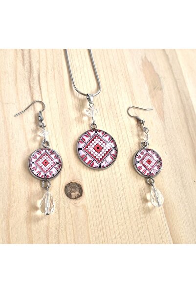 CrisArtDeco Set de bijuterii din lemn cu model tradițional