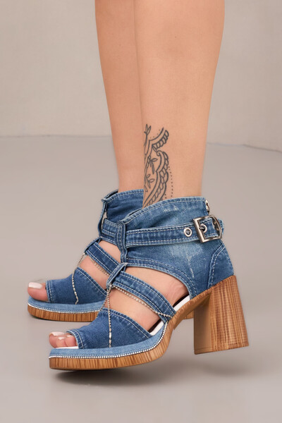 StarBlueMooN Kot Sandals with Chain and Stone Details, Leather Insole