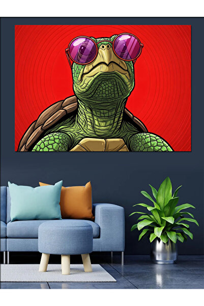 Artmeg Portret decorativ de broască țestoasă cool cu ochelari roz - Tablou di...