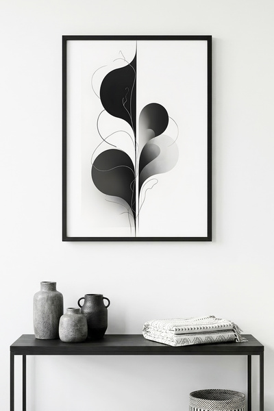 huhuli Επιτραπέζια ζωγραφιά με μίνιμαλ ασπρόμαυρο σχέδιο με φυσικό ξύλινο πλα...