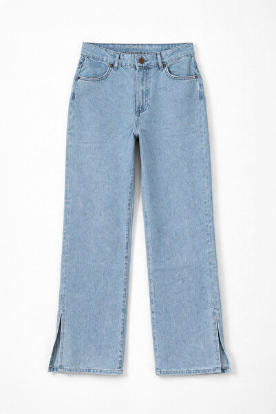 Bluewhite Γυναικείο ψηλόμεσο τζιν παντελόνι με φαρδιά μπατζάκια και λεπτομέρε...