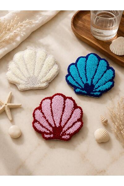 GAONK Marine Konseptli El Yapımı Punch Nakışlı 3'lü Deniz Kabuğu Bardak Altlı...