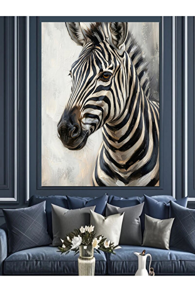 Artmeg Tablou decorativ pe pânză cu portret apropiat al zebrului alb-negru - ...