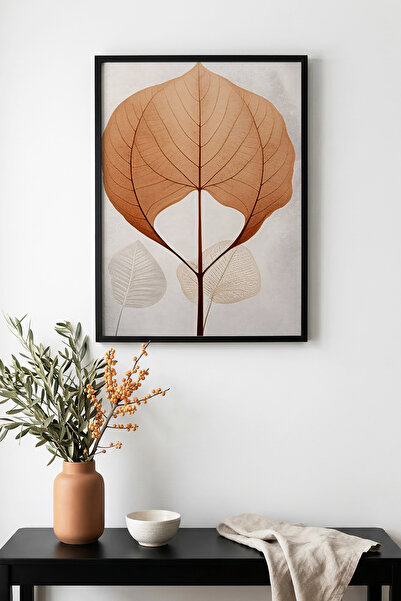 huhuli Επιτραπέζιος πίνακας με σχέδιο φύλλων με φυσικό ξύλινο πλαίσιο - Μίνιμ...