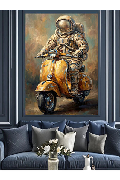 Artmeg Figurină de astronaut pe scuter galben - Pânză decorativă - Tablou din...