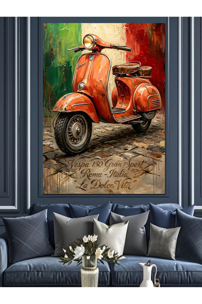 Artmeg Pictură decorativă pe pânză cu scuter italian clasic portocaliu - Pict...