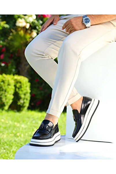 MARCOMEN Men's Genuine Leather Black Patent Leather Thick Sole Stylish Buckle...