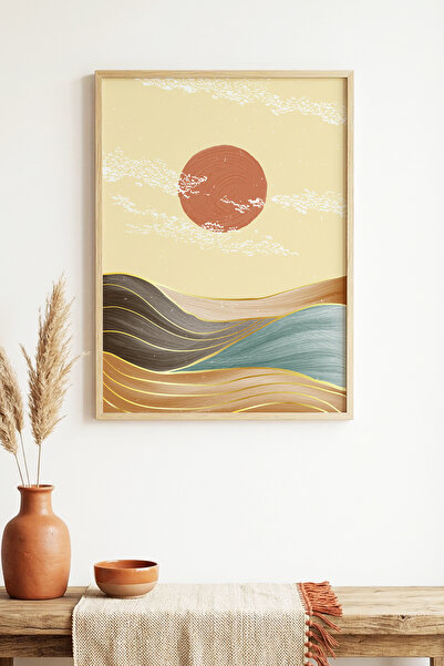 huhuli Tablou cu model natural abstract, încadrat în lemn natural - Tonuri pa...