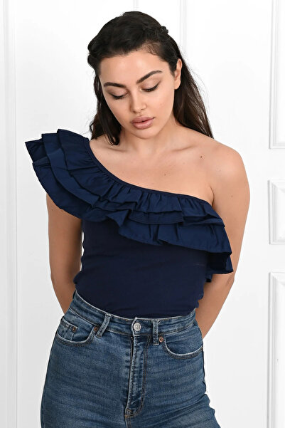 ANATOLIATEKSTILE Body Damă Elegant Asimetric cu Volane – Body One Shoulder Sl...