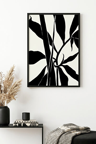 huhuli Τραπέζι με φυσικό ξύλινο πλαίσιο και μίνιμαλ σχέδιο φύλλων - Μαύρο-Λευ...