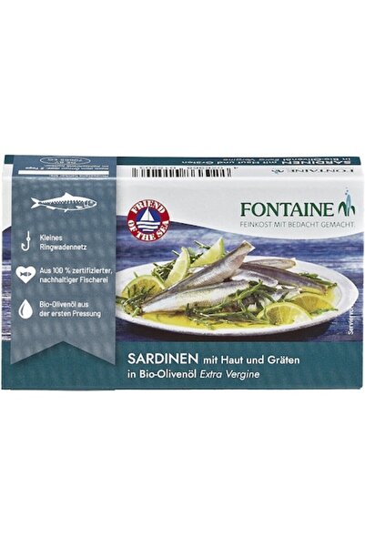 Fontaine Sardine cu Piele in Bio Ulei de Masline 120 g