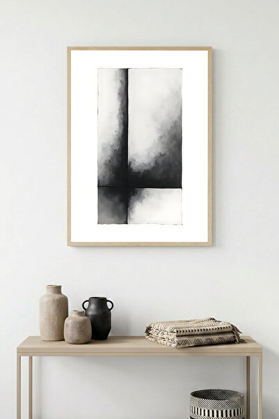 huhuli Tablou minimalist abstract cu ramă din lemn natural - Alb-negru |   hu...