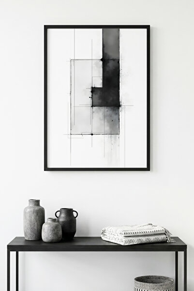 huhuli Πίνακας με αφηρημένα γεωμετρικά σχέδια με φυσικό ξύλινο πλαίσιο - Ασπρ...