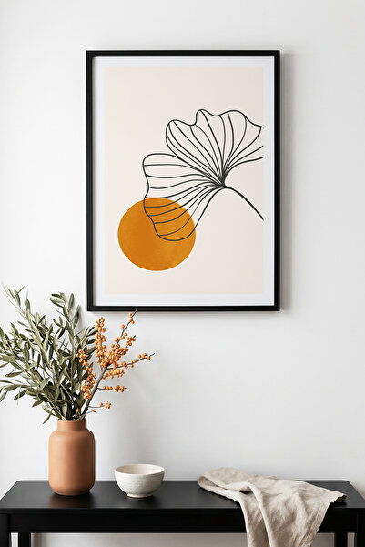 huhuli Tablou cu model minimalist de frunze, cu ramă din lemn natural - Tonur...