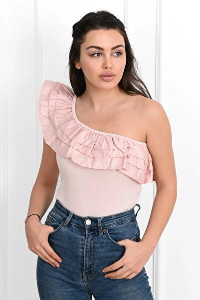 ANATOLIATEKSTILE Body Damă Elegant Asimetric cu Volane – Body One Shoulder Sl...