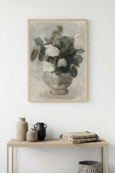 huhuli Natural Wood Framed Floral Pattern Painting - Pastel Tones |   Huhu1167