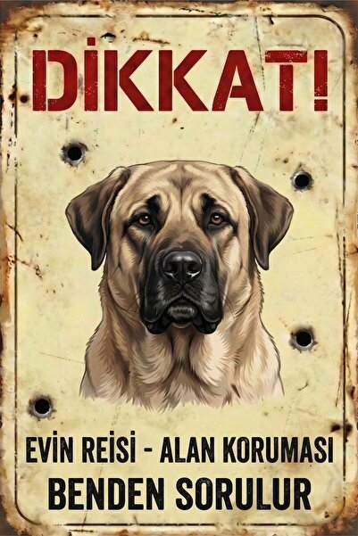 Iron Paws Dikkat Köpek Var - Kangal Uyarı Levhası - Paslanmaz Metal Görünümlü...