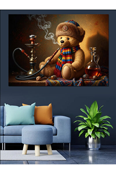 Artmeg Pictură decorativă pe pânză cu ursuleț de pluș nostalgie care fumează ...
