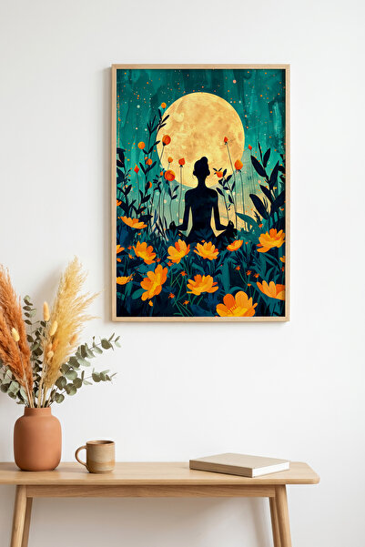 huhuli Πίνακας με φυσικό ξύλινο πλαίσιο και μοτίβο λουλουδιών - Ζωντανοί τόνο...